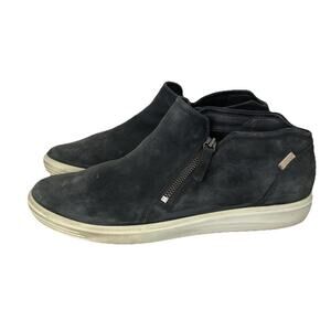 ECCO Soft 7 Nubuck Leather Low Bootie Charcoal Black Side Zio Women Sz 12 / 43